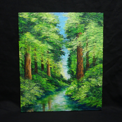 油絵 油彩 油彩画 絵 絵画 【新緑と川】F8号 絵画 HR 通販