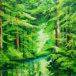 油絵 絵画 【新緑の湖】 2枚目の画像