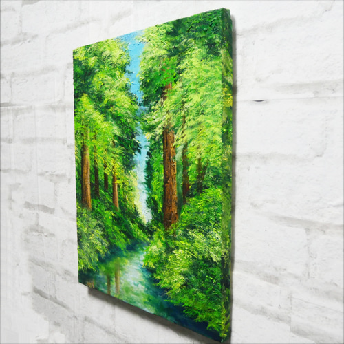 油絵 油彩 油彩画 絵 絵画 【新緑と川】F8号 絵画 HR 通販