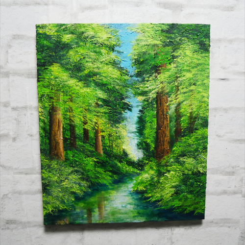 油絵 油彩 油彩画 絵 絵画 【新緑と川】F8号 絵画 HR 通販