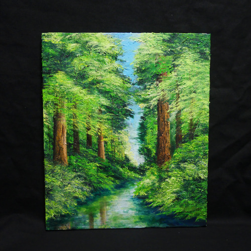油絵 油彩 油彩画 絵 絵画 【新緑と川】F8号 絵画 HR 通販