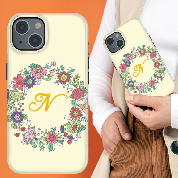 花輪のスマホケース iPhone Android スマホケース 花柄 フラワー イニシャル ハードケース 5枚目の画像