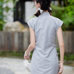 淺灰色 暗紋印花復古少女旗袍 新中式國風春節改良洋裝連身裙 第6張的照片