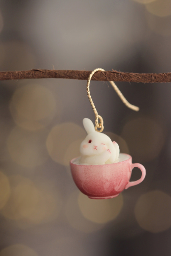 小兔子咖啡杯耳环耳夹耳饰可爱礼物小动物原创设计手工制作个性创意独特精致自然 第1張的照片