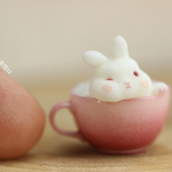 小兔子咖啡杯耳环耳夹耳饰可爱礼物小动物原创设计手工制作个性创意独特精致自然 第8張的照片