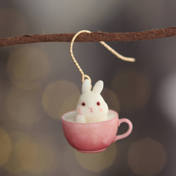 小兔子咖啡杯耳环耳夹耳饰可爱礼物小动物原创设计手工制作个性创意独特精致自然 第3張的照片