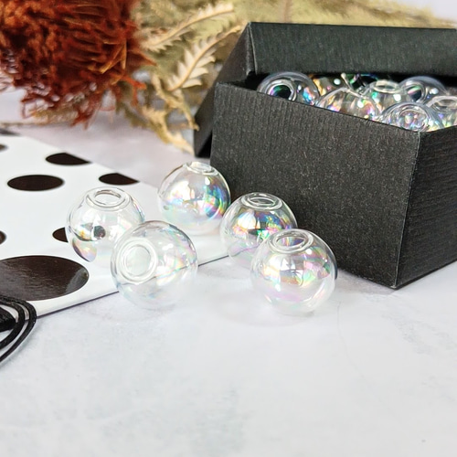 8個】【14mm】【オーロラクリア】小ぶり 片穴 ガラスドーム ガラス