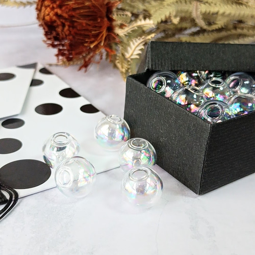 8個】【14mm】【オーロラクリア】小ぶり 片穴 ガラスドーム ガラス