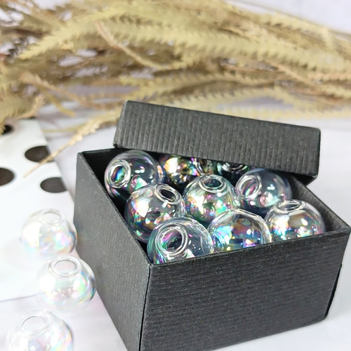 8個】【14mm】【オーロラクリア】小ぶり 片穴 ガラスドーム ガラス