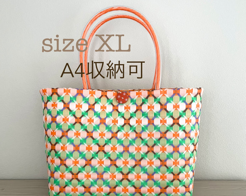 プラカゴ 花柄 赤x黒 2XL 特大サイズ マチ20cm A4収納可 エコ