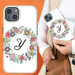花輪のスマホケース iPhone Android スマホケース 花柄 フラワー イニシャル ハードケース 2枚目の画像