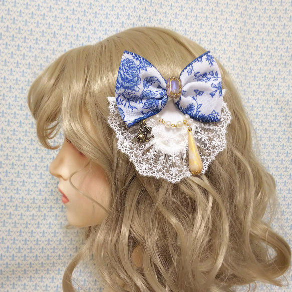 ボーンチャイナ・ティータイム ヘアクリップ◇青磁柄 リボン