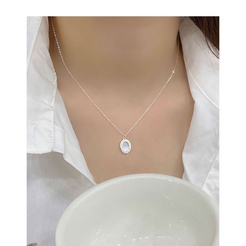 シルバー925 天然シェル 楕円形 チャーム ネックレス silver925