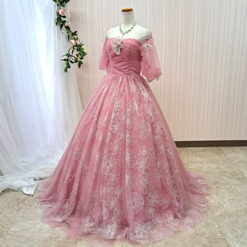 カラードレス モーヴピンク 付け袖 取り外し可 11号 結婚式 前 カラードレス モーヴピンク 付け袖 取り外し可 11号 結婚式 前