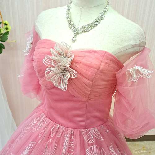 カラードレス モーヴピンク 付け袖 取り外し可 11号 結婚式 前 カラードレス モーヴピンク 付け袖 取り外し可 11号 結婚式 前