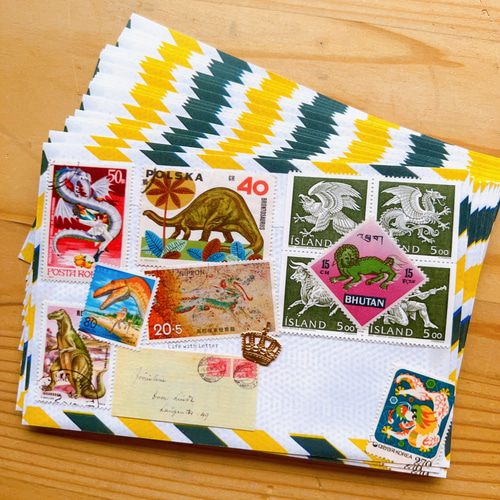 恐竜➁切手コラージュ ポストカード3枚セット ドラゴン ポストカード