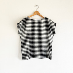 【数量限定】リネン100%シンプルフレンチ袖プルオーバー_ White×Black Gingham［01］nico 1枚目の画像