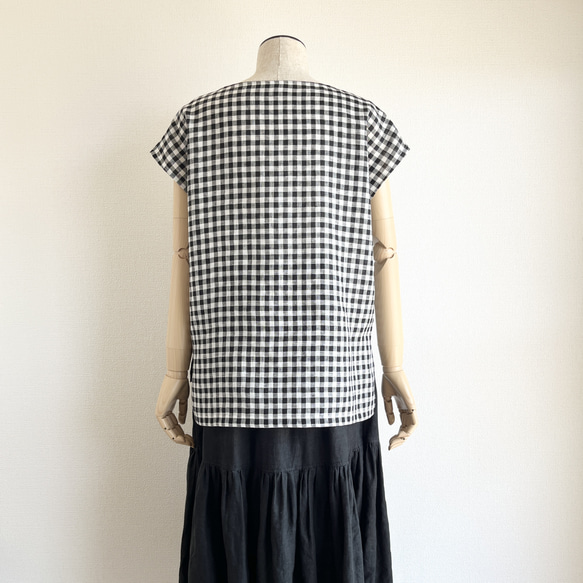 【数量限定】リネン100%シンプルフレンチ袖プルオーバー_ White×Black Gingham［01］nico 7枚目の画像