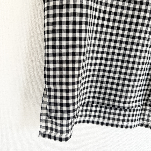 【数量限定】リネン100%シンプルフレンチ袖プルオーバー_ White×Black Gingham［01］nico 4枚目の画像