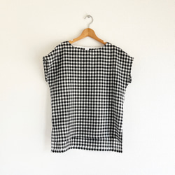 【数量限定】リネン100%シンプルフレンチ袖プルオーバー_ White×Black Gingham［01］nico 2枚目の画像