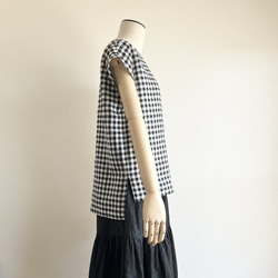 【数量限定】リネン100%シンプルフレンチ袖プルオーバー_ White×Black Gingham［01］nico 6枚目の画像