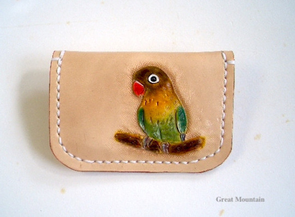 Great Mountainハンドメイドインコレザーキーホルダーコインケース コンパクト お財布 セキセイインコ ブルー セキセイ 革 コイン