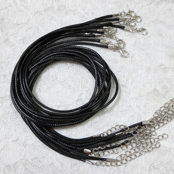 ネックレス用 ワックスコード 10本 ブラック 43cm 太さ2mm 金具