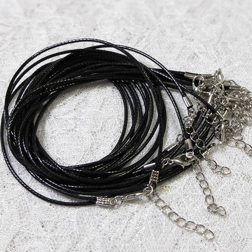 ネックレス用 ワックスコード 10本 ブラック 43cm 太さ2mm 金具