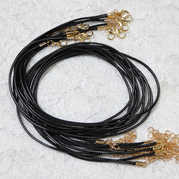 ネックレス用 ワックスコード 10本 ブラック 43cm 太さ1.5mm 金具