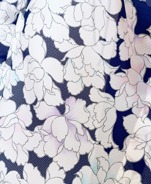 涼しげ ドレープ着物ガウン 裾袖クシュ 羽織 絽 着物リメイク シースルー 和柄 衣装 花柄 紺 男女兼用 フリーサイズ 2枚目の画像
