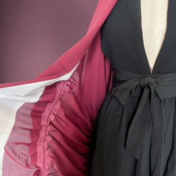 涼しげ ドレープ着物ガウン 裾袖クシュ 羽織 絽 着物リメイク 和柄 エンジ 男女兼用 フリーサイズ k5809 9枚目の画像