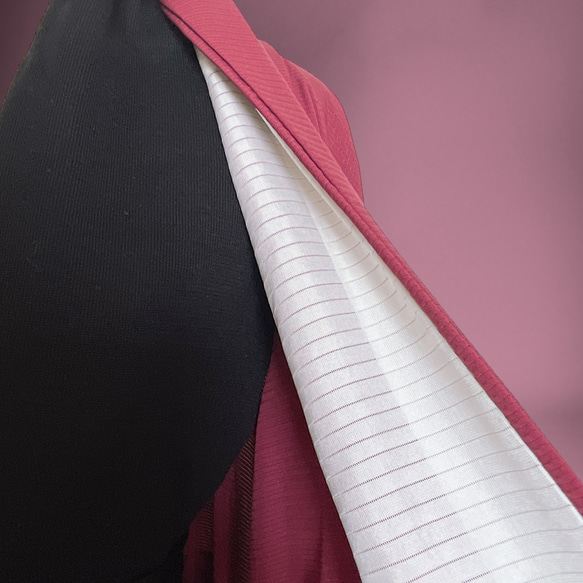 涼しげ ドレープ着物ガウン 裾袖クシュ 羽織 絽 着物リメイク 和柄 エンジ 男女兼用 フリーサイズ k5809 14枚目の画像