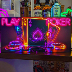 Lサイズ】OPEN ポーカー カジノ ゲーム 看板 置物 雑貨 ライトBOX