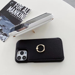 【iPhone全機種対応】レザースマホケース　リング　ミラー　カード収納 4枚目の画像