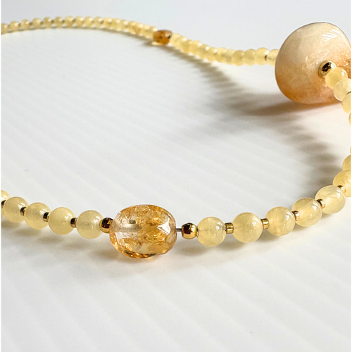 C45】 ネックレス シトリントパーズ 勾玉 まが玉 アラゴナイト 天然石