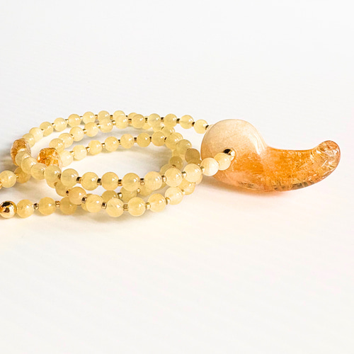 C45】 ネックレス シトリントパーズ 勾玉 まが玉 アラゴナイト 天然石