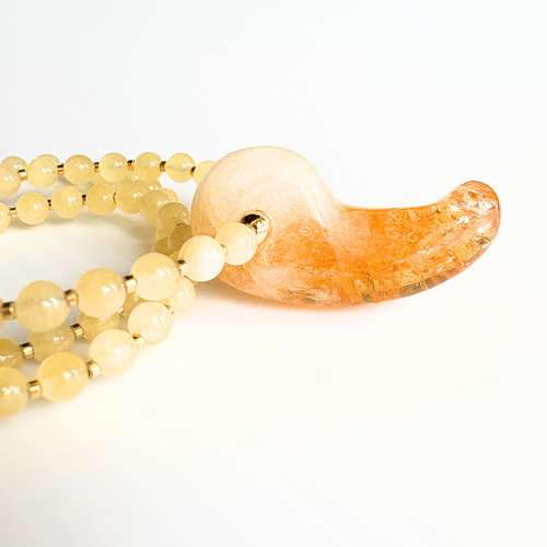 C45】 ネックレス シトリントパーズ 勾玉 まが玉 アラゴナイト 天然石