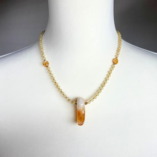 C45】 ネックレス シトリントパーズ 勾玉 まが玉 アラゴナイト 天然石