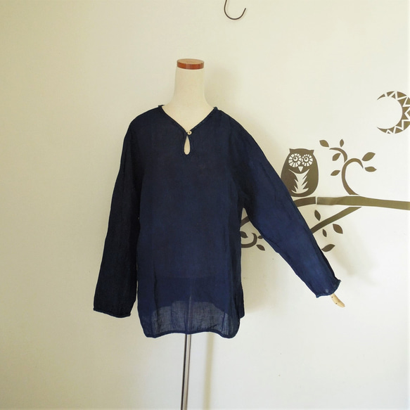 asana HEMP100% ガーゼ ゆったり ロングスリーブ・インディゴ