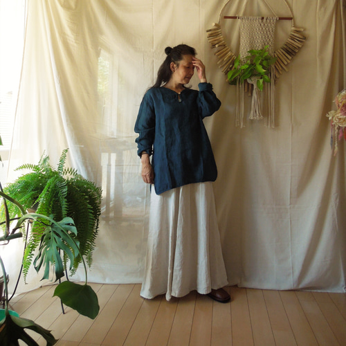 asana HEMP100% ガーゼ ゆったり ロングスリーブ・インディゴ