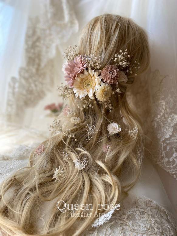 ラプンツェルのウェディングブーケ、 ブートニア、 ヘッドパーツ 3点  