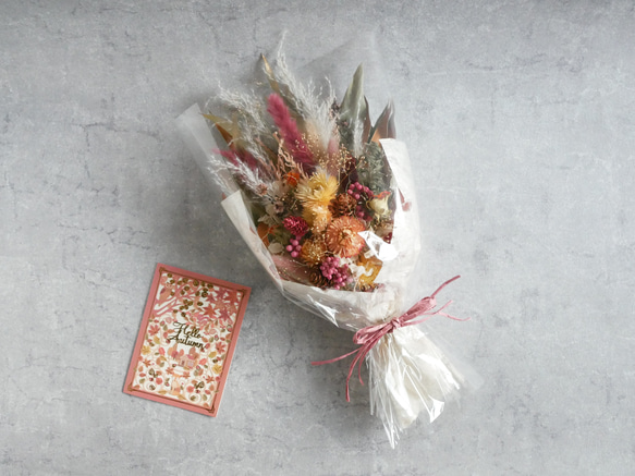 オレンジ×ピンクと木の実のドライフラワースワッグ　壁掛け　花束　ブーケ　誕生日　プレゼント 6枚目の画像