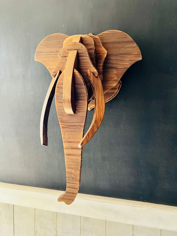 木製ハンティングトロフィー 象[MI-MI-MOKO] ゾウ エレファント 壁掛けインテリア オブジェ 動物 おしゃれ 8枚目の画像