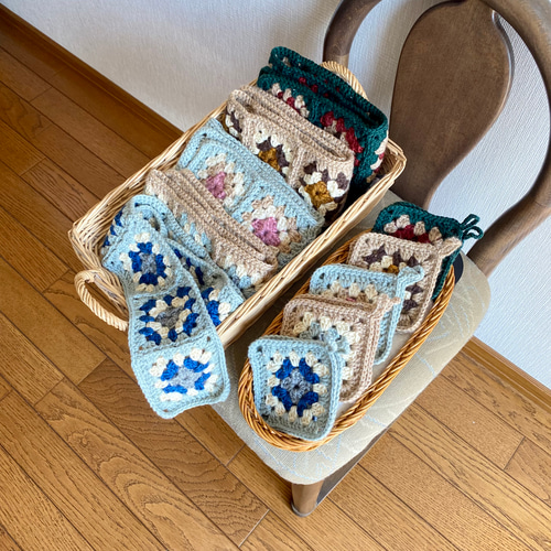 冬のおうち時間に》手編み 北欧カラー＊クロシェ編み 
