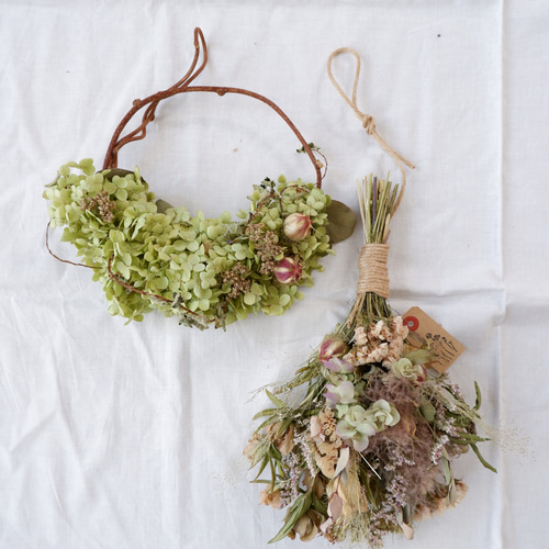 リース&スワッグset アナベル ドライフラワー スワッグリースアナベル