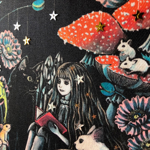 自作　オリジナル　絵画 星月猫☆アート「続きを聞かせて」絵画 木製パネル貼り SMサイズ