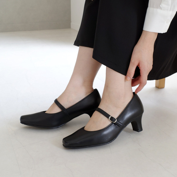 若々しくお洒落なストラップパンプス5cmヒール 日本製本革 / PO-NU751 4枚目の画像