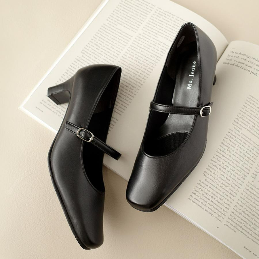 若々しくお洒落なストラップパンプス5cmヒール 日本製本革 / PO-NU751