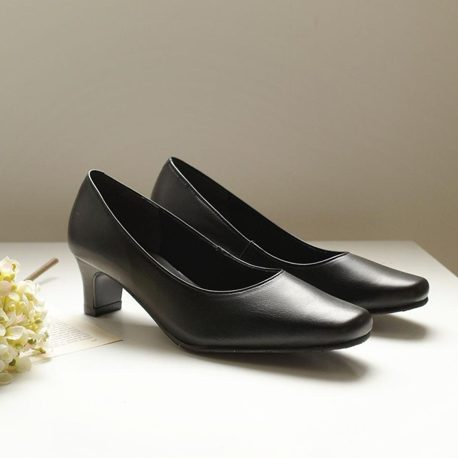 美脚と歩きやすさを両立5cmヒールプレーンパンプス 日本製本革 / PO-NU750