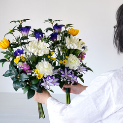 【１対セット】仏花(造花) 大輪菊と香花(シキビ)の仏花セット(white) 9枚目の画像